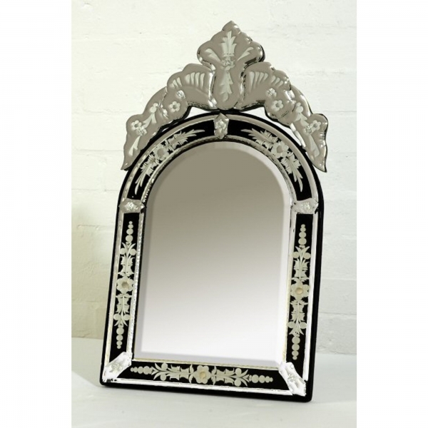 Venetian Arched Clear & Black Etched Table or Wall Mirror