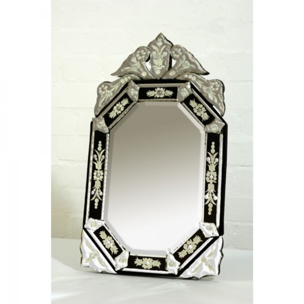 Venetian Hexagonal Etched Table Mirror - Black and Clear