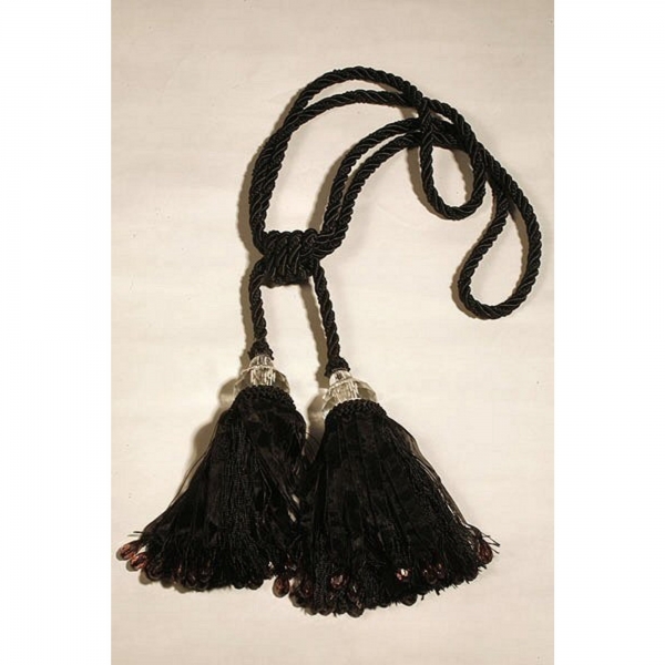 Black Double Tassel with Crystal & Beads