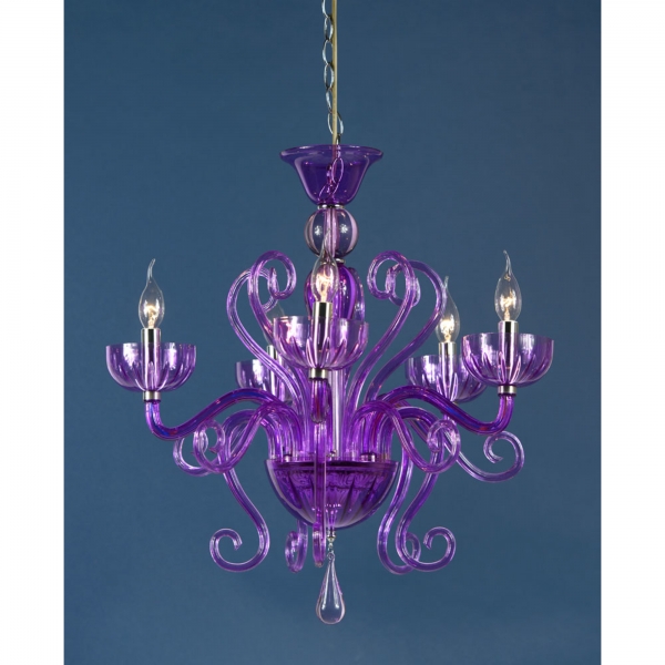 Swirl Acrylic 5 Light Chandelier - Purple