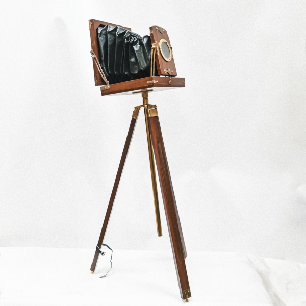 Old Film Wooden Camera with Tripod Stand