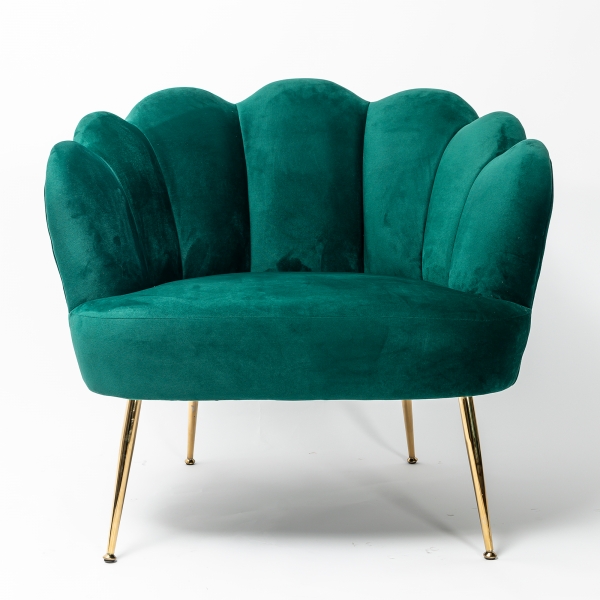 Emerald Green Velvet Lotus Cocktail Chair with Gold Legs