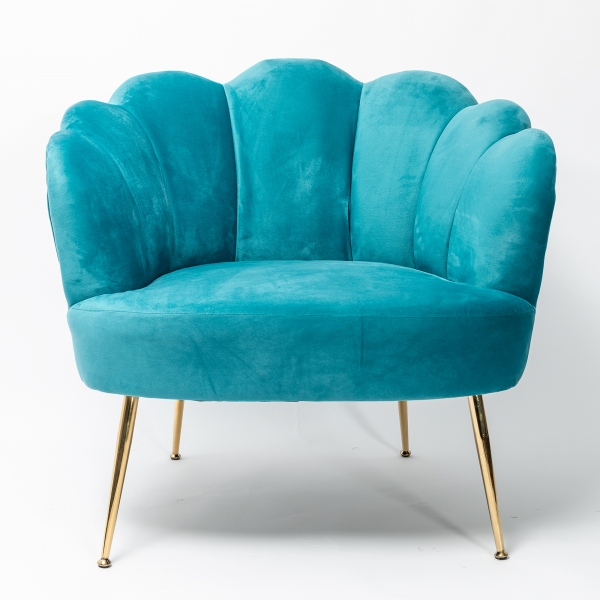 Light Blue Velvet Lotus Cocktail Chair with Gold Legs
