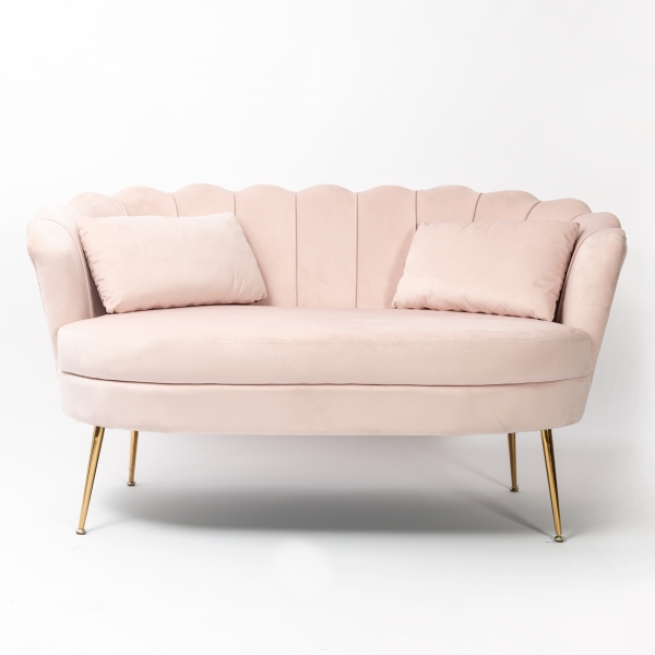 Blush Pink Velvet Sofa With Gold Legs