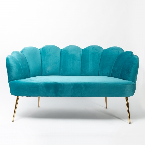 Sea Blue Velvet Petal Sofa With Gold Legs