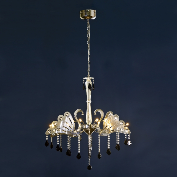 Swan Chandelier Light - Chrome, Black and Clear