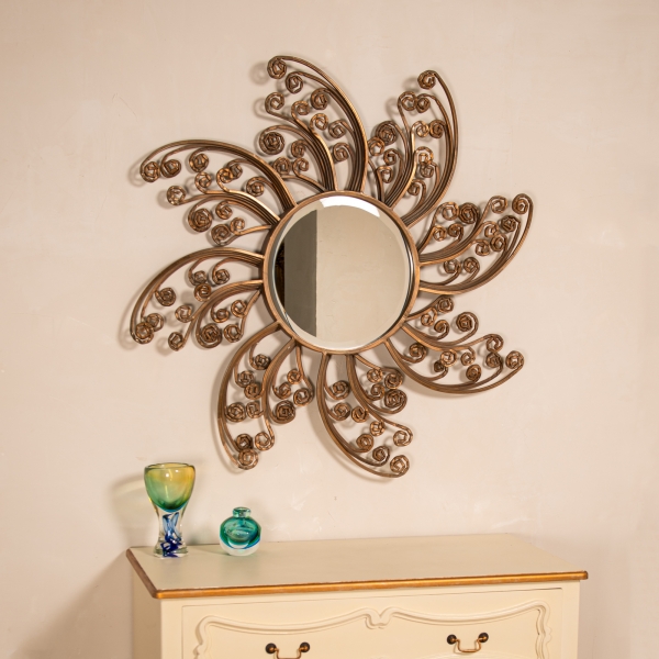 Sunburst Swirl Wall Mirror - Gold