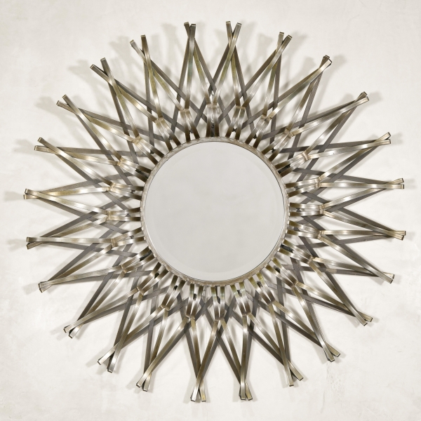 Sunburst Geometric Wall Mirror - Silver