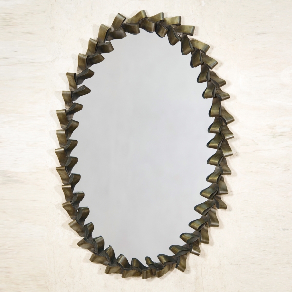 Ribbon Metal Framed Oval Mirror - Dark Silver
