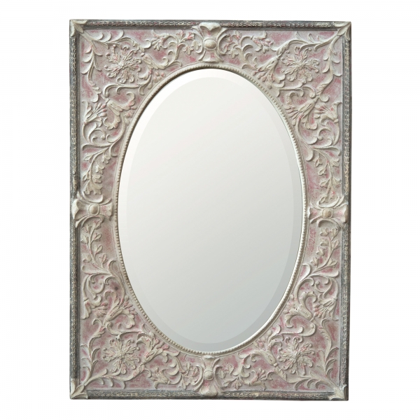 Renaissance Metal Framed Wall Mirror - Antique White and Pink