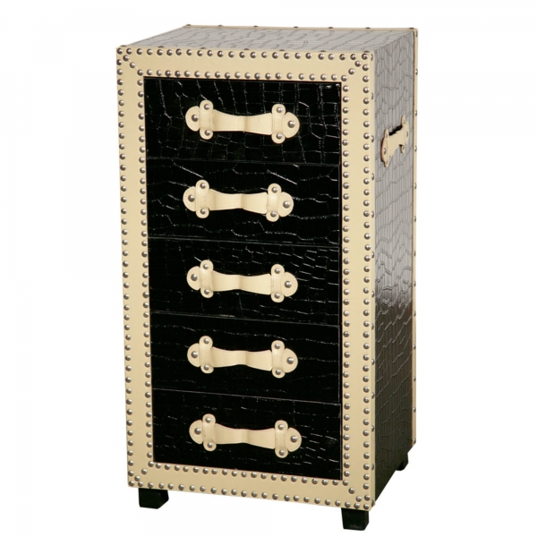 Mock Croc Tallboy Chest of Drawers - Black and Cream