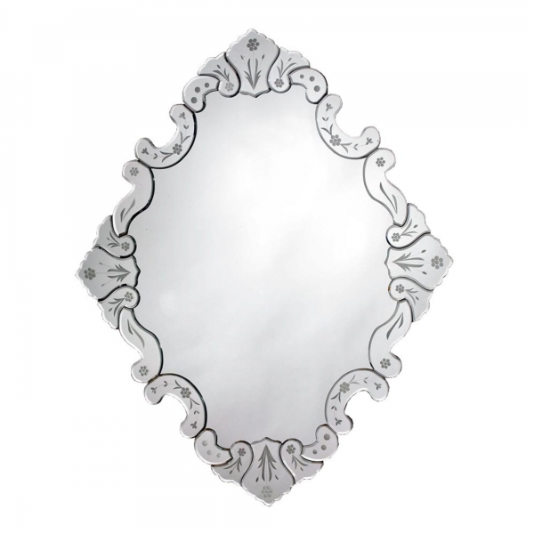 Vintage Venetian Diamond-Shaped Mirror with Decorative Edge