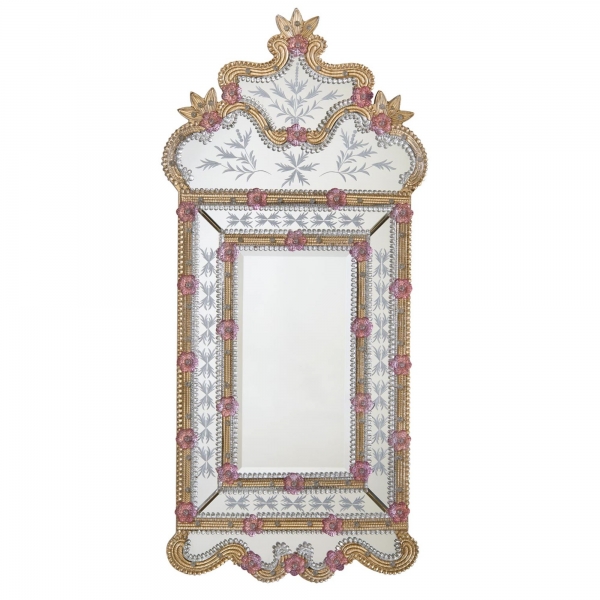 Vintage Venezia Murano Gold & Pink Etched Decorative Bedroom Wall Mirror