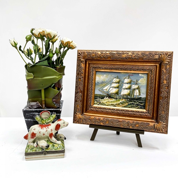 Vintage Gold Painting Wall Art - Ship