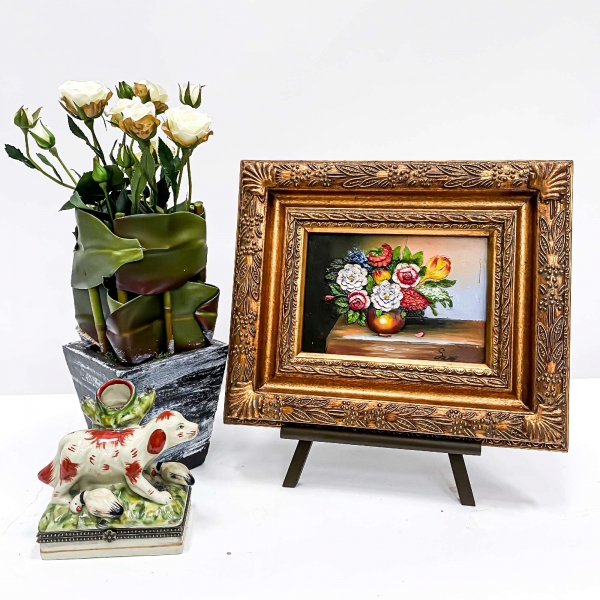 Vintage Gold Painting Wall Art - Flowers
