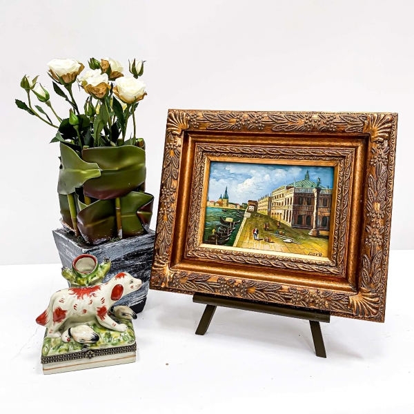 Vintage Gold Painting Wall Art - Beach Town