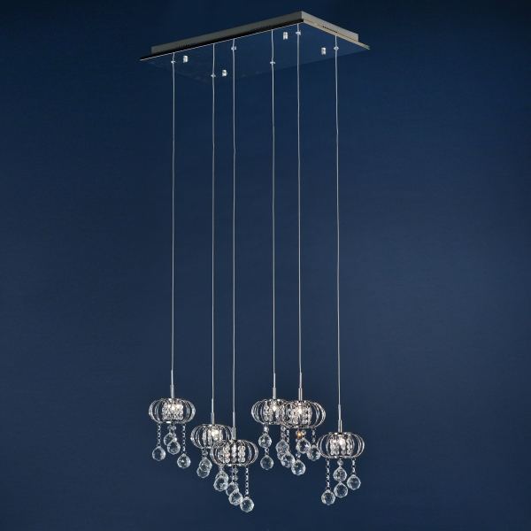 Crystal 6 Light Chandelier - Chrome and Clear