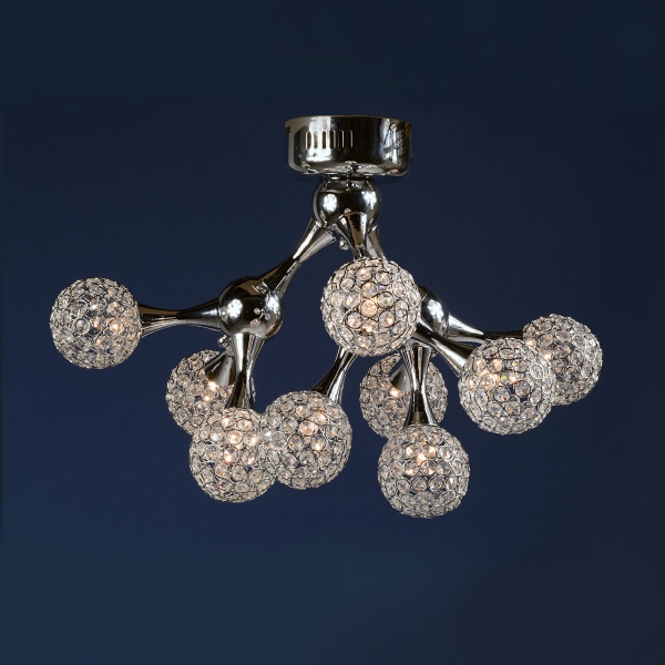 Contemporary Ball 9 Light Chandelier - Chrome and Clear