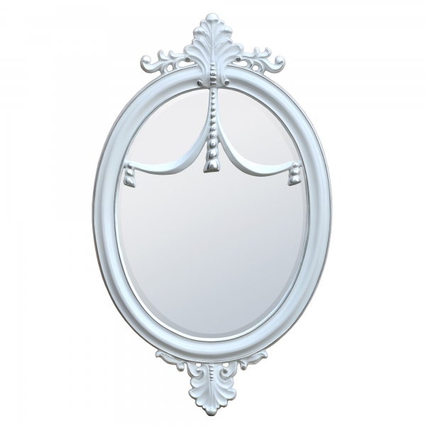 Rococo Style Gloss White & Silver Fretted Oval Decorative Wall Mirror