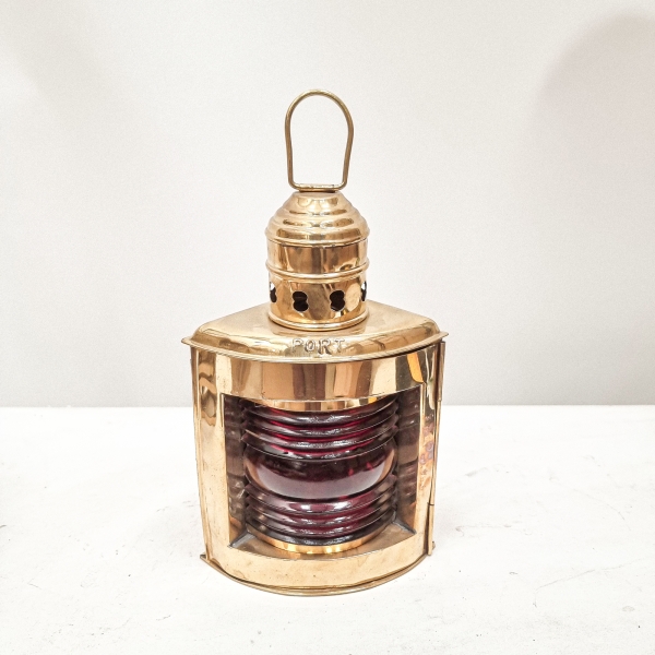Vintage Small Brass Starbord Corner Oil Lantern Red Glass