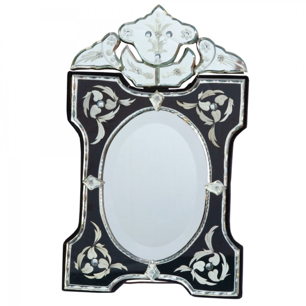 Venetian Scalloped & Arched Black & Clear Table or Wall Mirror