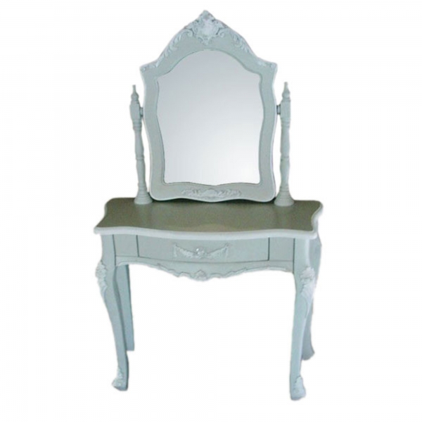 French Grey Single-Drawer Small Dressing Table with Mirror 