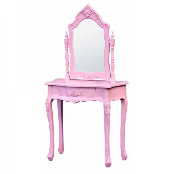 Pink Single-Drawer Small Dressing Table with Mirror 