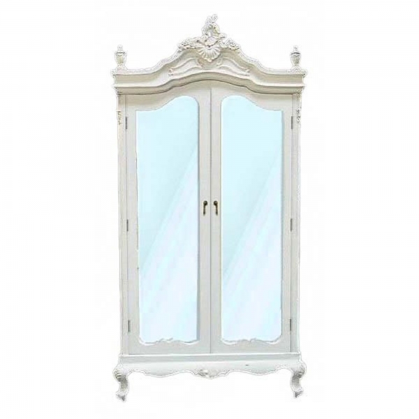 Antique White Armoire, Full Mirror Doors