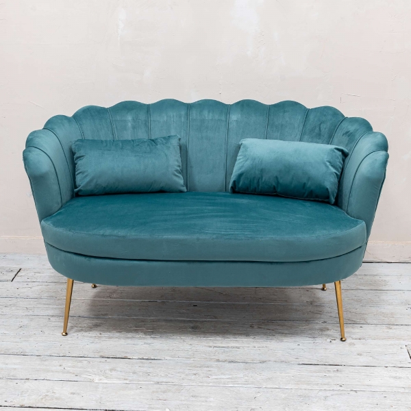 Soft Blue Velvet Petal Sofa With Gold Legs