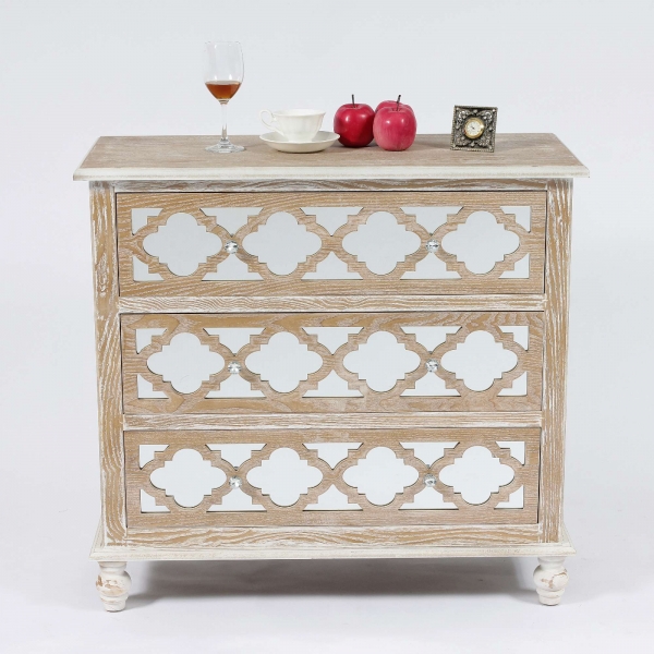 Wood Lattice Mirrored Chest of Drawers