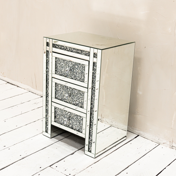 Crushed Diamond Mirrored Bedside Table 