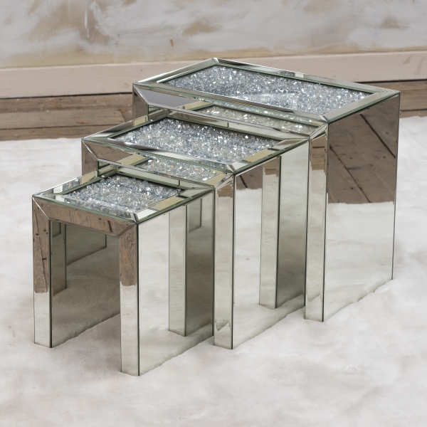 Venetian Crushed Diamond Mirrored Occasional Nest of Tables- EXTRA PACKING