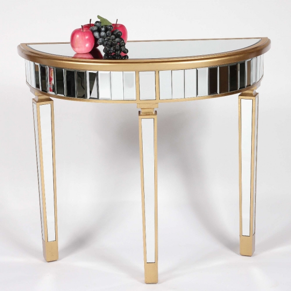 Genevieve Gold Half Moon Mirrored Table