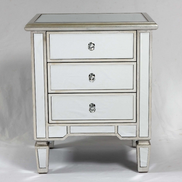 Genevieve Silver Three Drawer Mirrored Bedside