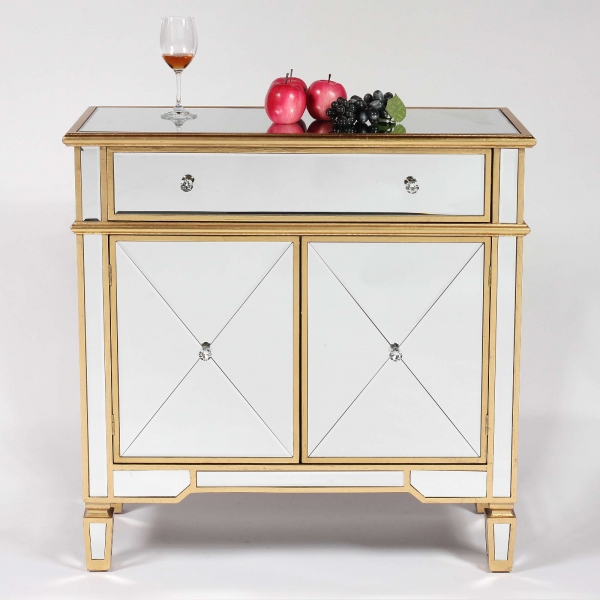 Genevieve Gold One Drawer Two Door Mirrored Cupboard