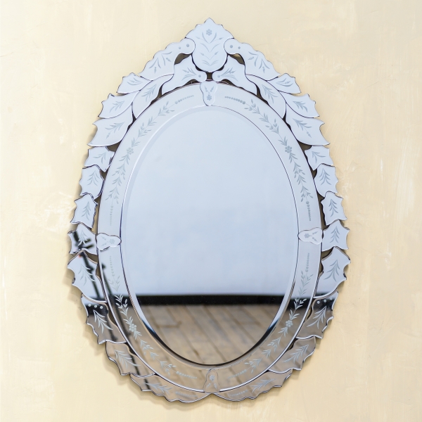 Venetian Contemporary Oval Mirror with Floral Pattern Bezels