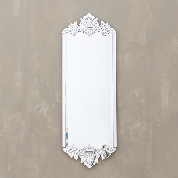 Venetian Modern Rectangular Mirror with Floral Top and Bottom