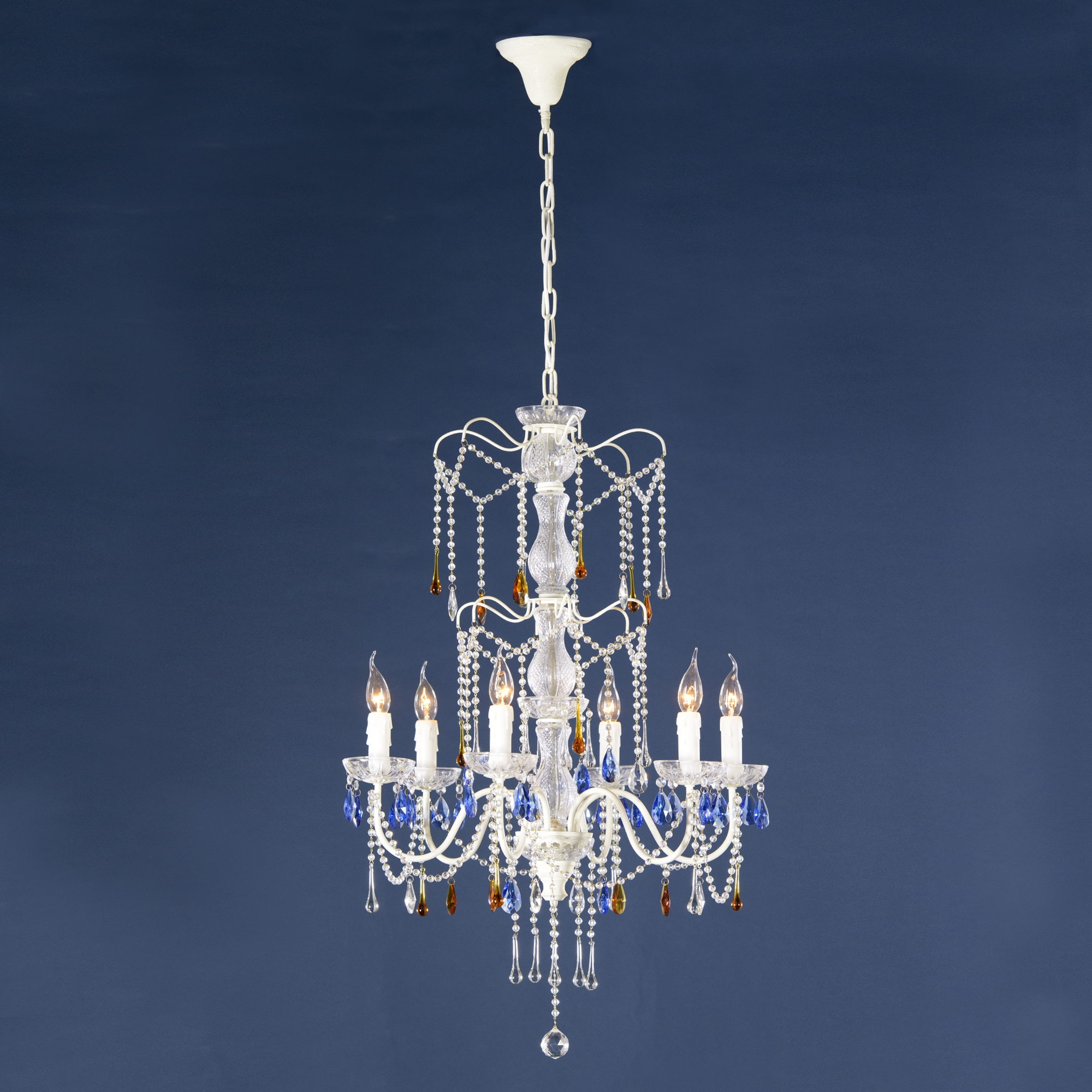 Vintage 6 Light Chandelier - Antique Cream and Clear