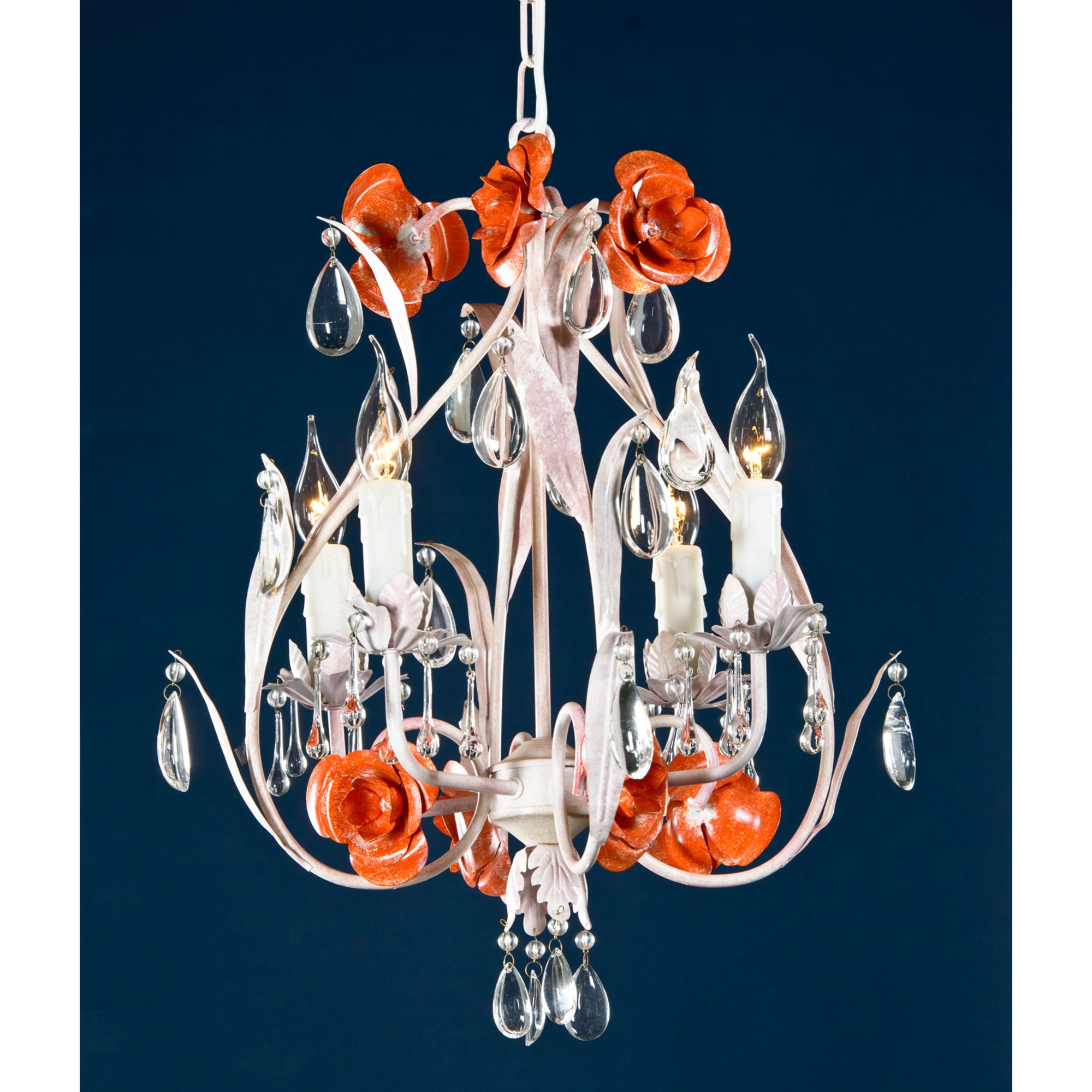 Vintage 4 Light Chandelier - Orange, Antique White and Blue