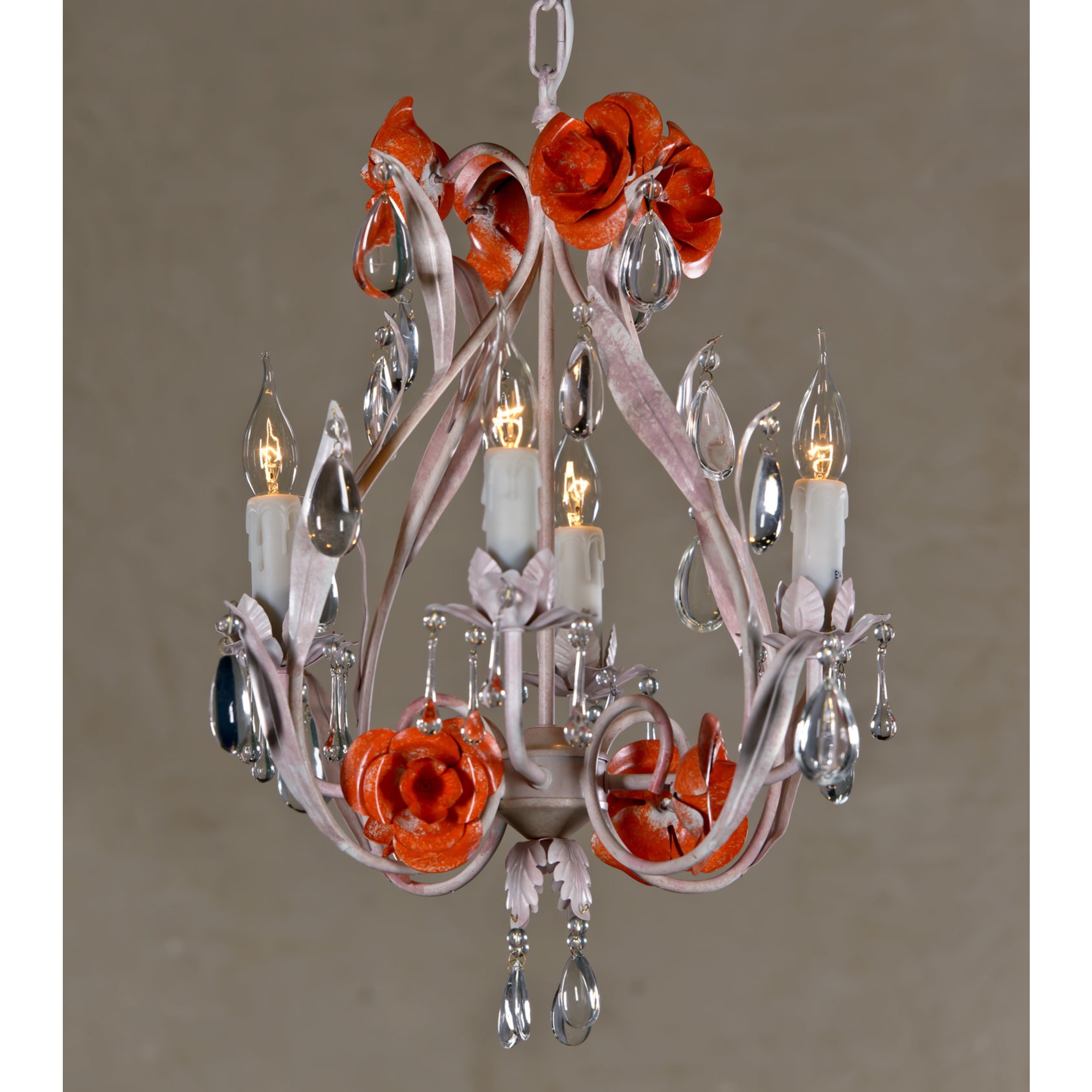 Vintage 4 Light Chandelier - Orange, Antique White and Blue