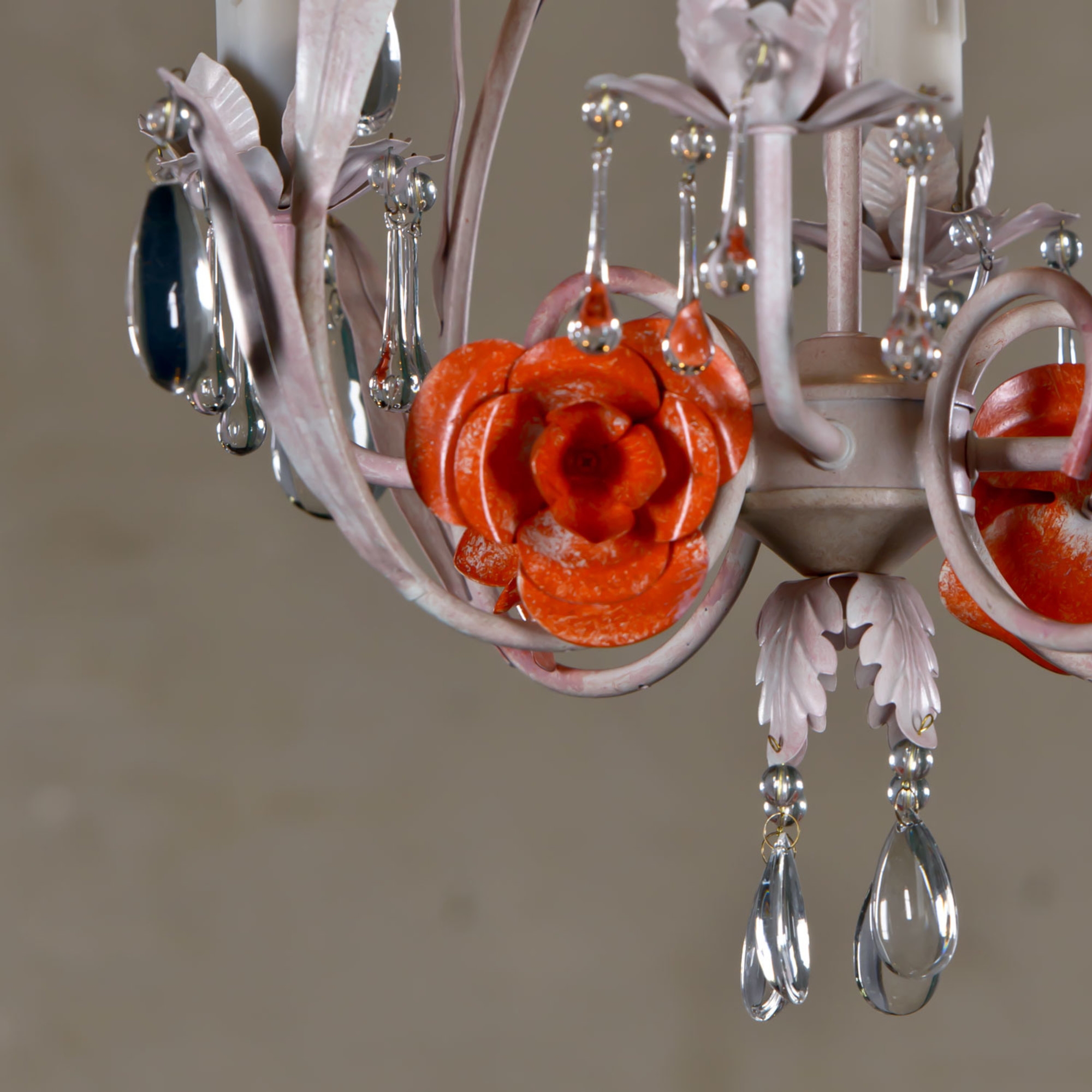 Vintage 4 Light Chandelier - Orange, Antique White and Blue