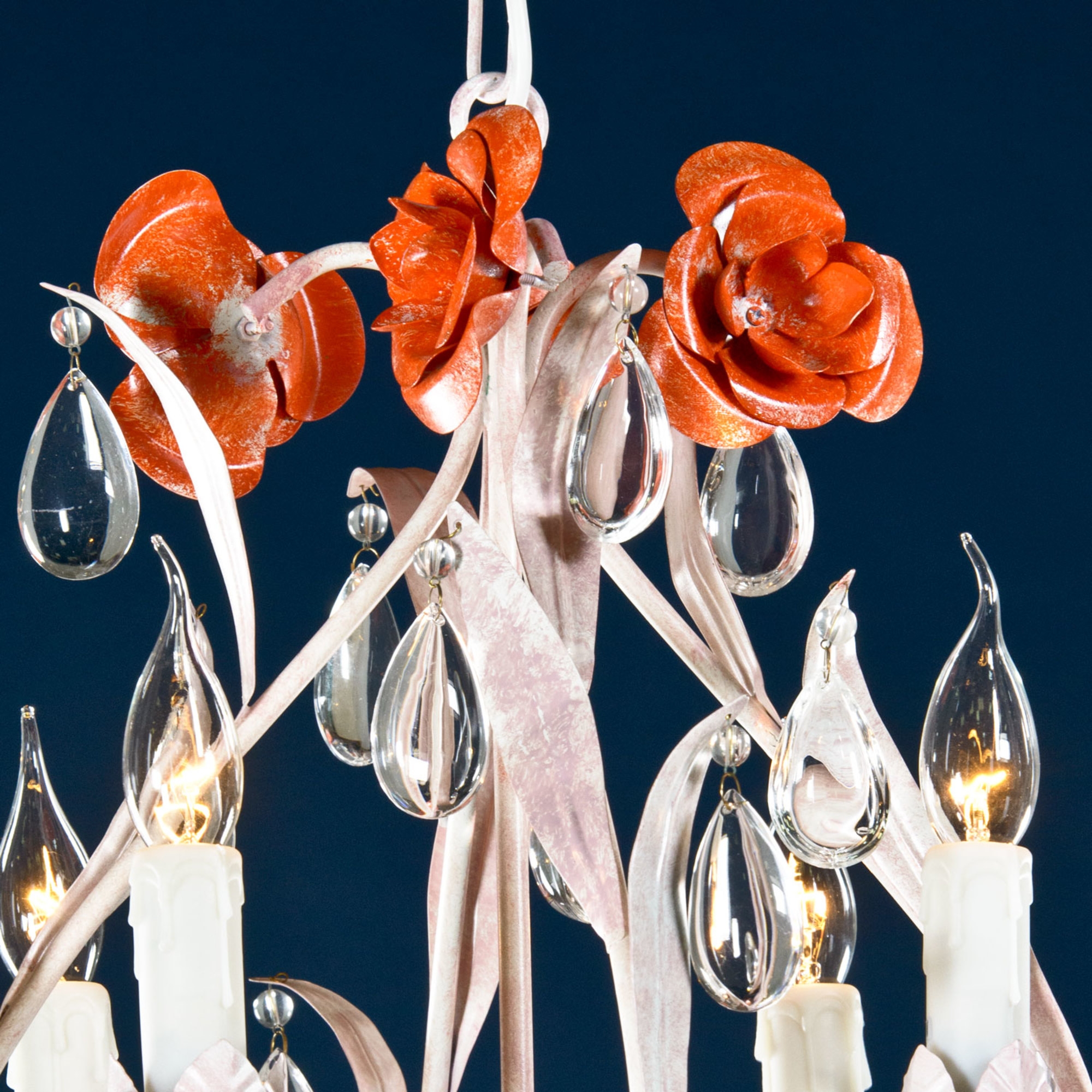 Vintage 4 Light Chandelier - Orange, Antique White and Blue