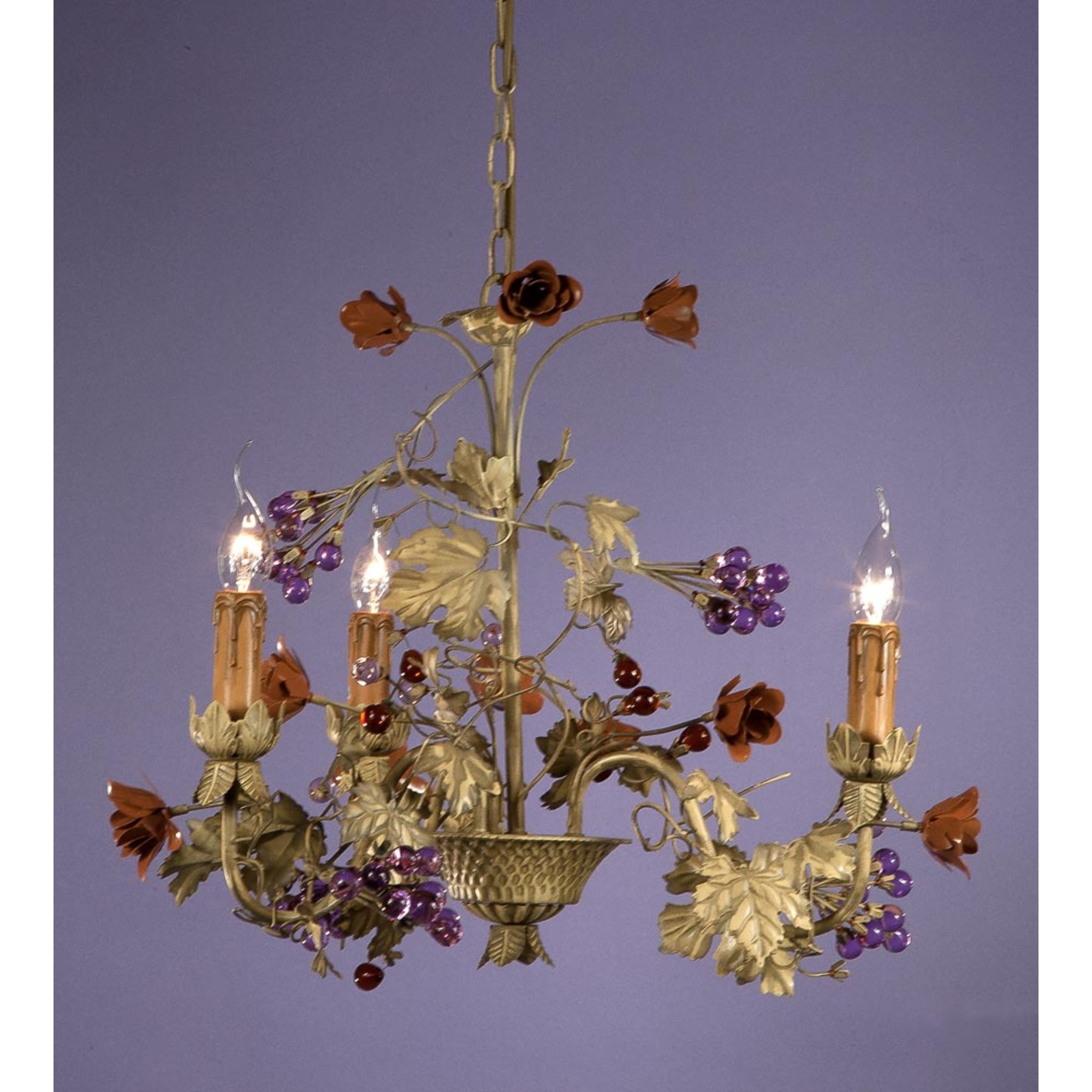 Maple Leaf 3 Light Chandelier - Green and Purple