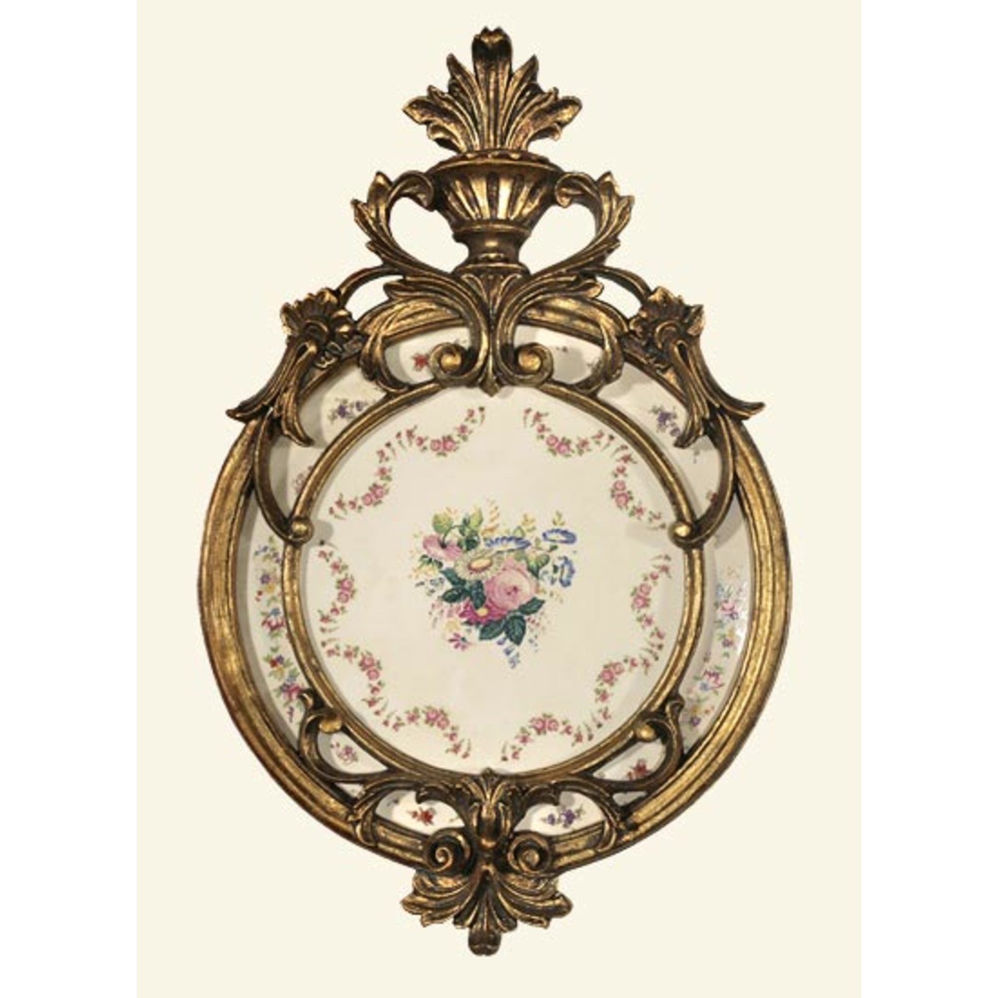 Gold Gilt Leaf round frame with porcelain plaque