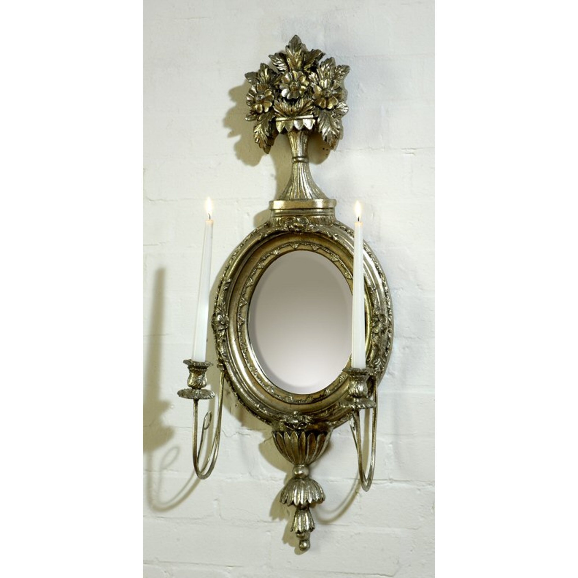 Champagne Silver Gilt Leaf Bevelled Mirror Sconce 