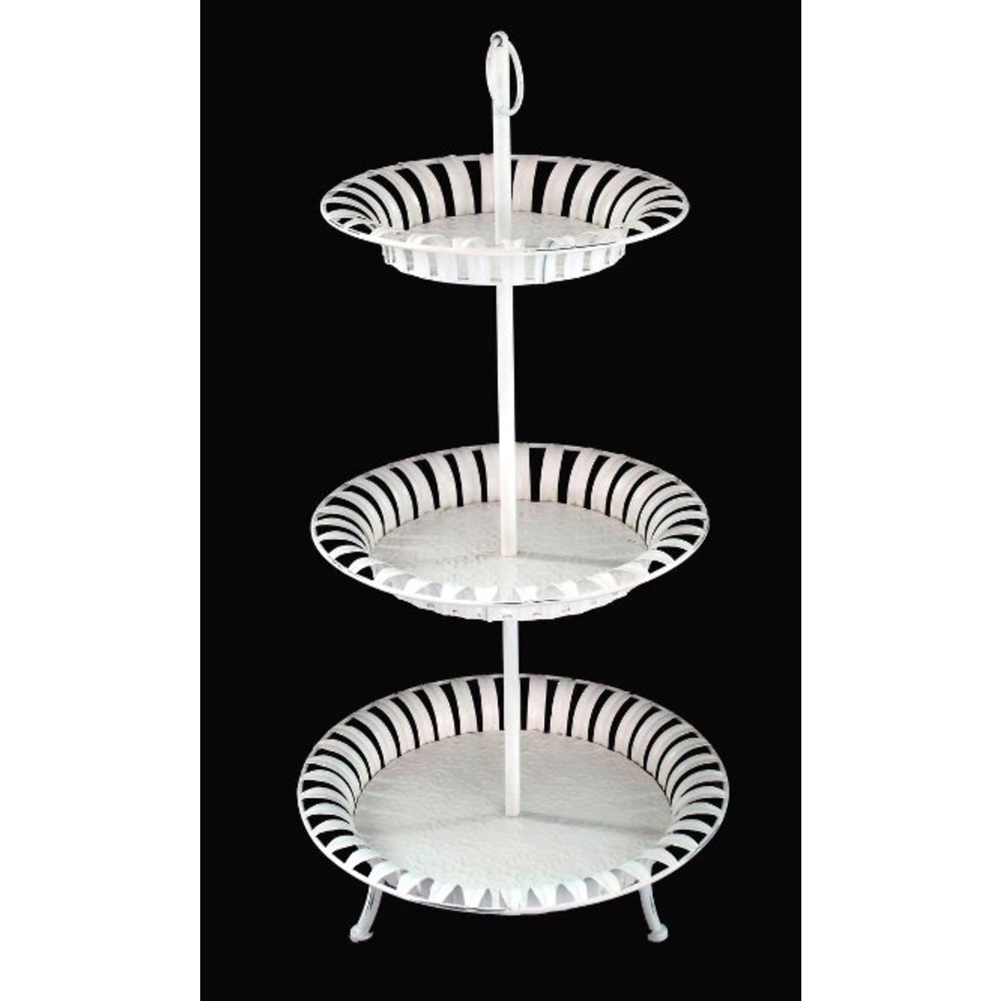 Vintage Primavera Antique White Iron 3 Tier Food Platter Cake Display Stand