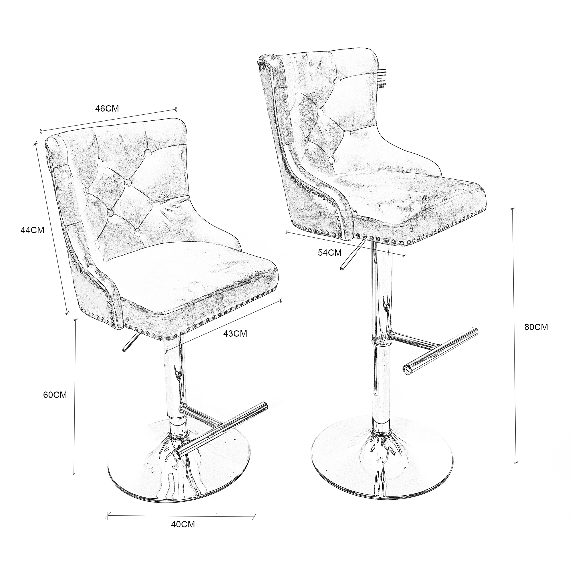 New Gray Velvet Barstool With Round Knocker and Chrome legs