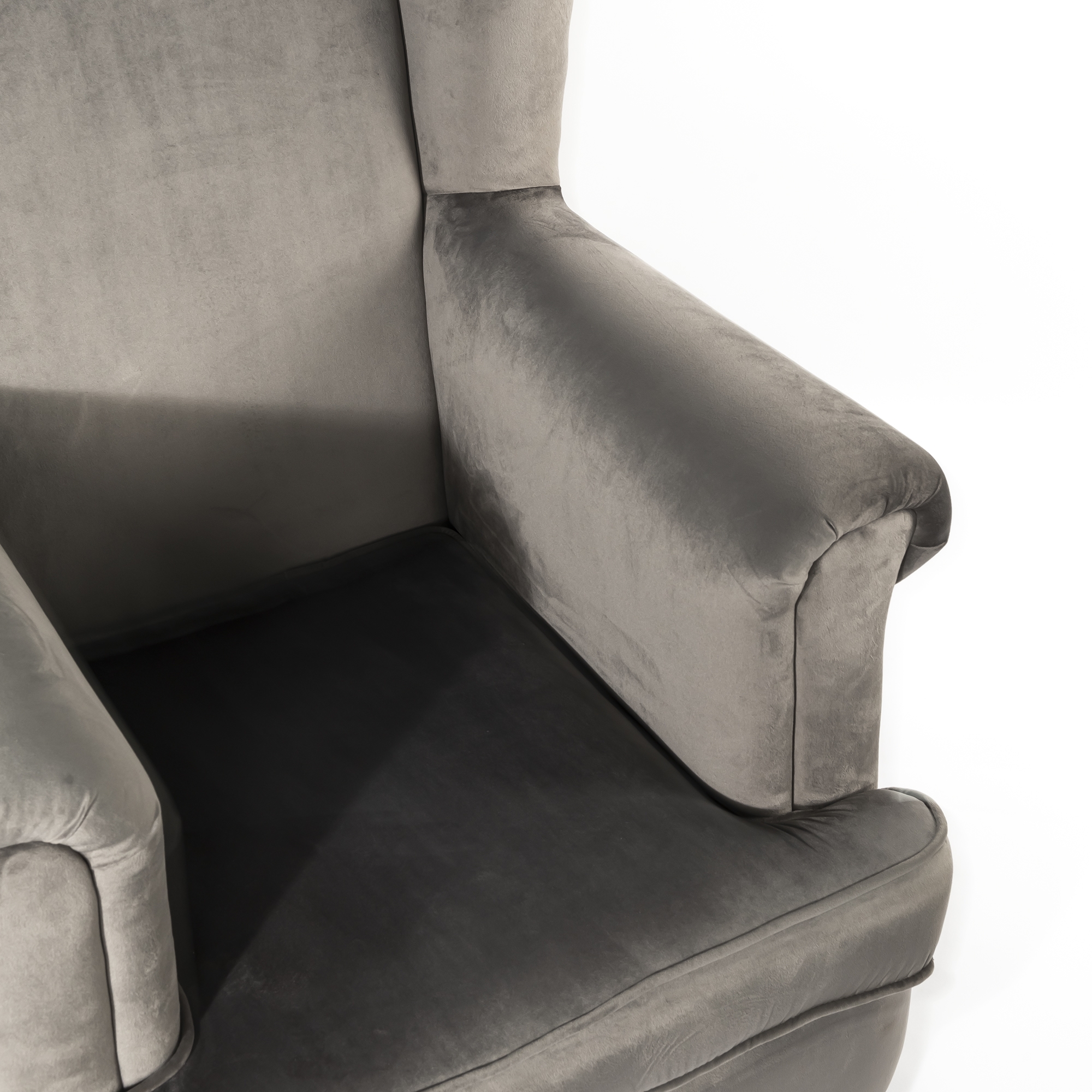 Light Gray Velvet Arm Chair / Armchair With Dark Oak legs