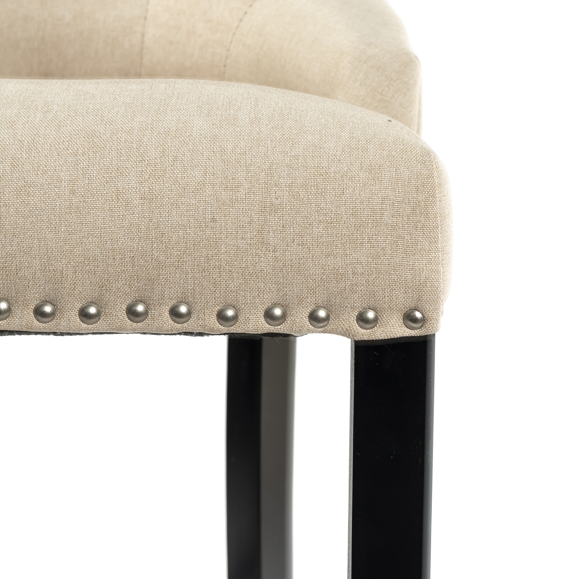 Off White Linen Barstool With Round Knocker and Oak legs