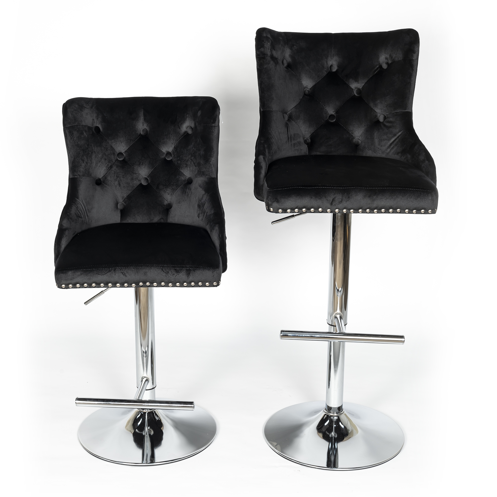Black Velvet Barstool With Round Knocker and Chrome legs